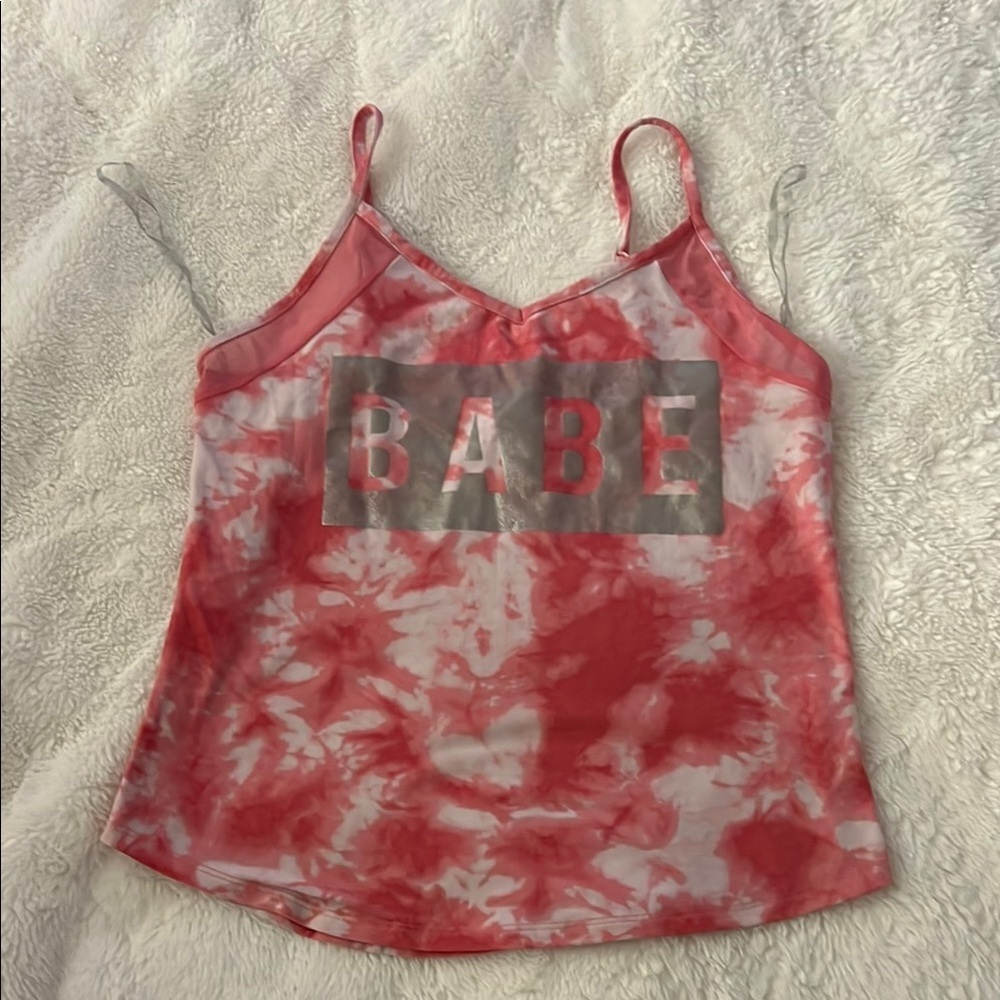 Babe Pink and White Tie-Dye Tank Top Size M